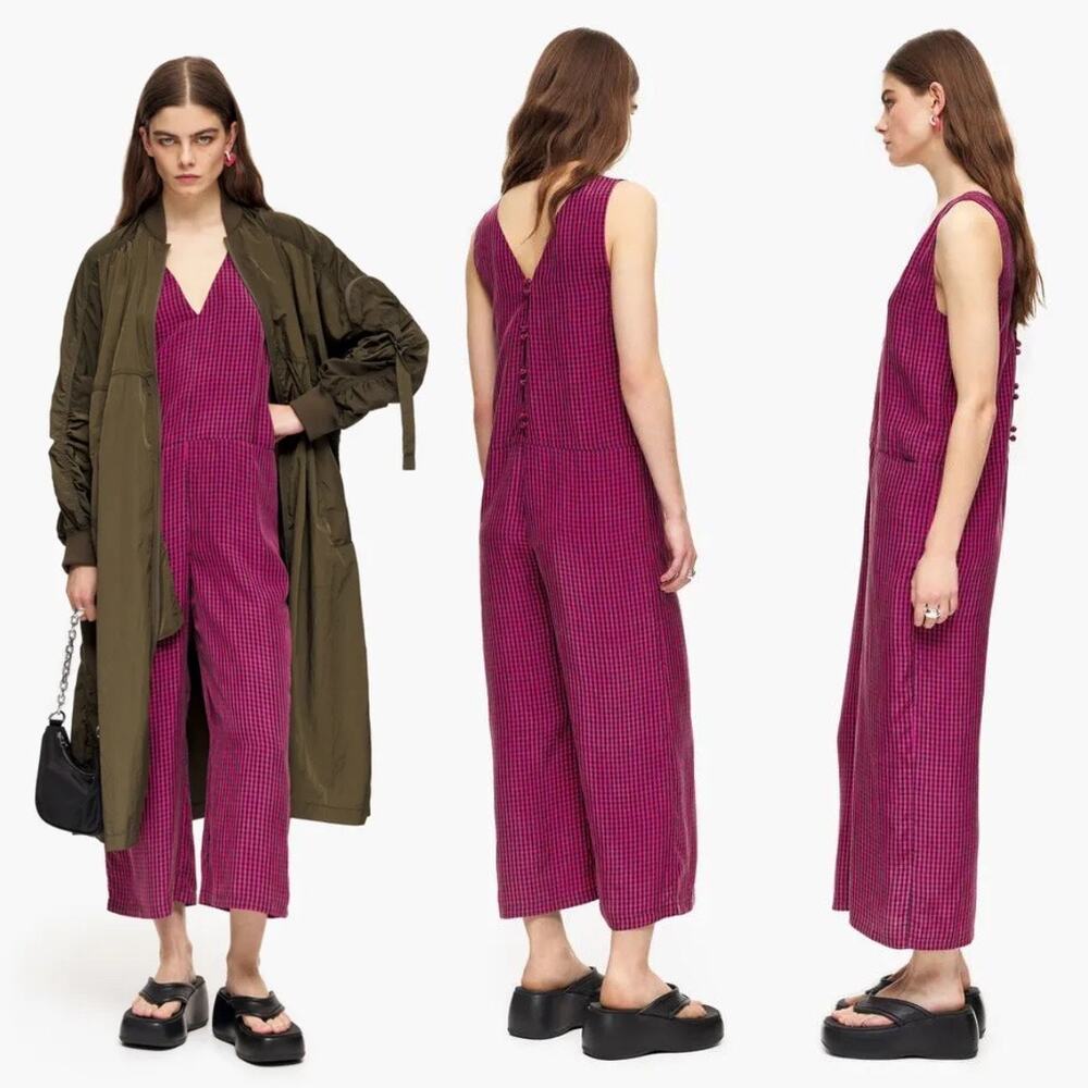 Bimba Y Lola | Pink Black Gingham Wide Leg Jumpsuit Playsuit S